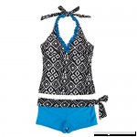 dPois Big Girls' Two Pieces Summer Tankini Swimwear Swimsuit Geometric Halter Top with Shorts Blue B07CHMN6G2
